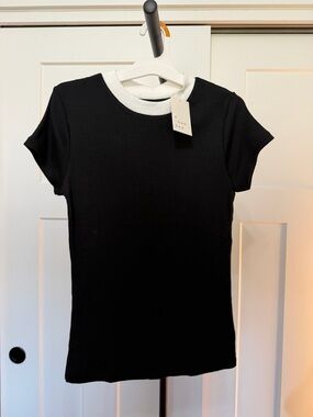 a new day Black Short-Sleeve Crewneck Top with White Trim